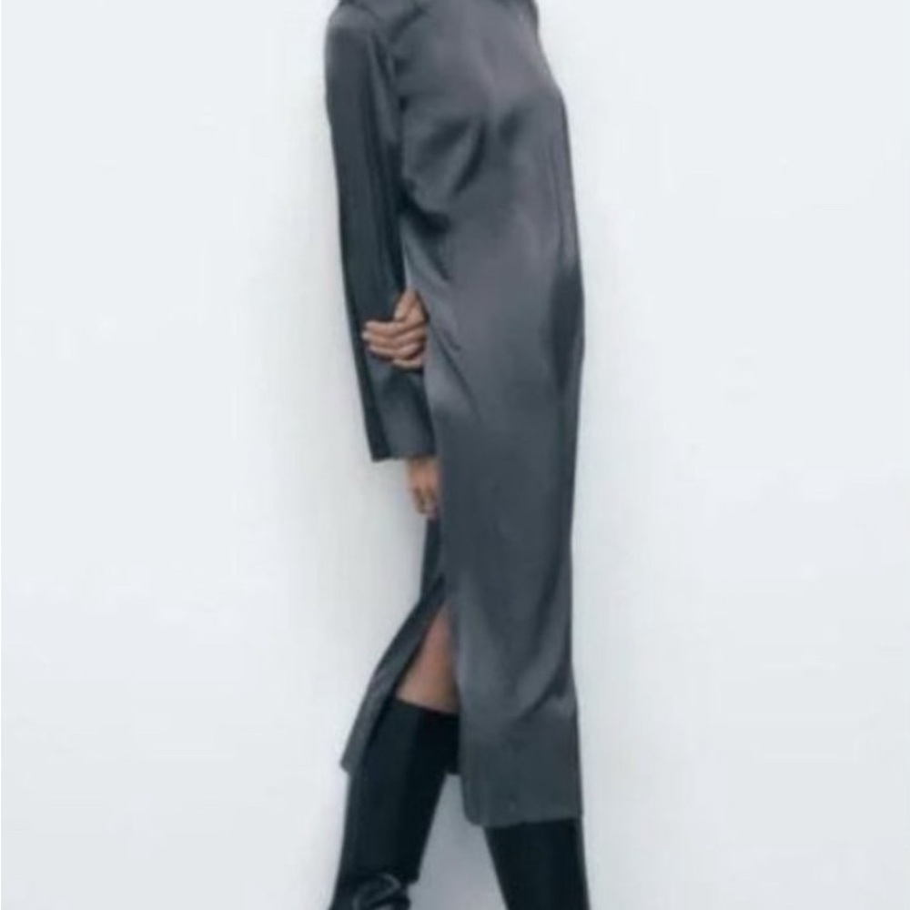 Zara Grey Satin Effect Midi Dress size L
